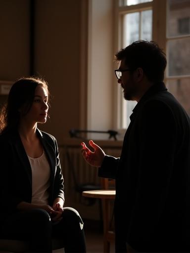 Acting coach mentoring aspiring talent in a studio setting