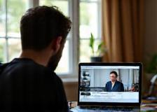 Actor attending online course on laptop
